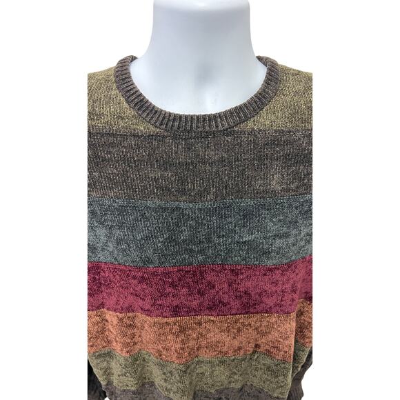 🧶 David Taylor Collection L Chenille Stripe Sweater Retro 90s Fall Knit - Picture 2 of 4